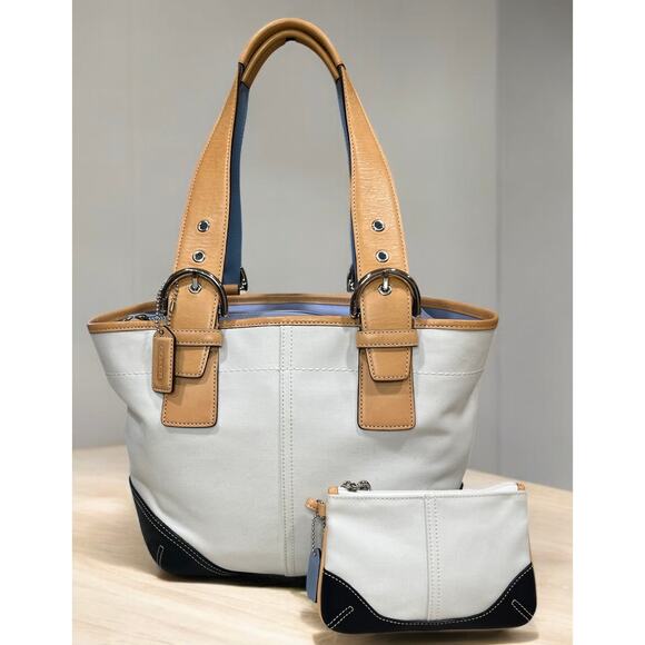 Vintage Coach 9510 Soho Twill Tote Bag & Small Twill Wristlet - Picture 1 of 14